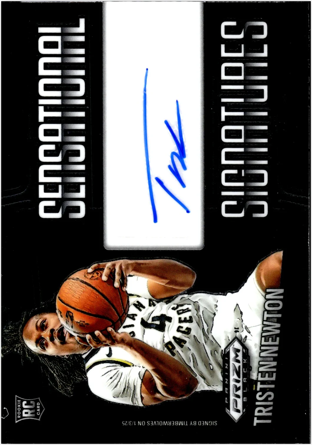 Tristen Newton Rookie Card 2024-25 Panini Prizm Black #SS-NEW Sensational Signatures Prizms Silver basketball rookie card - Front
