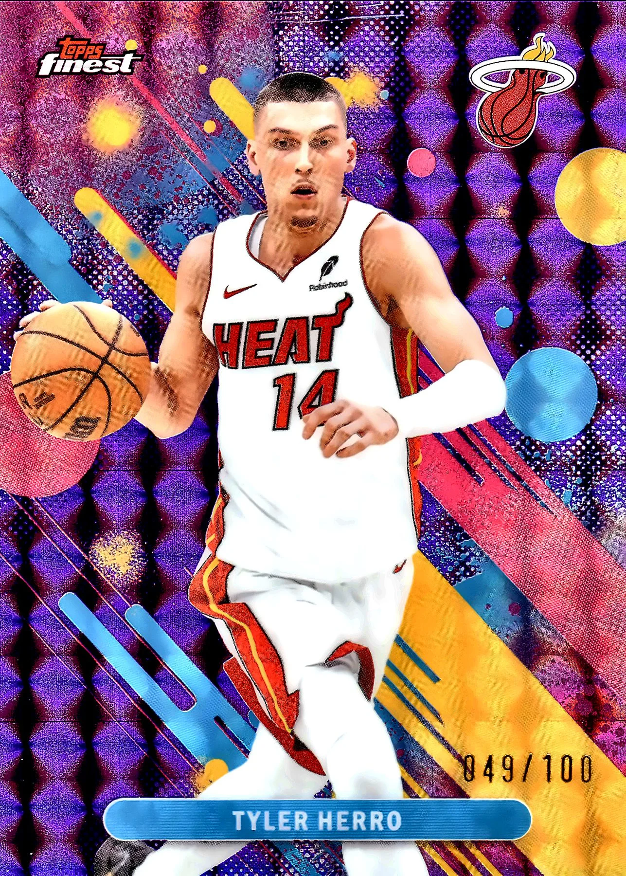 Tyler Herro 2025-26 Finest #50 Purple Geometric Refractor basketball card - Front