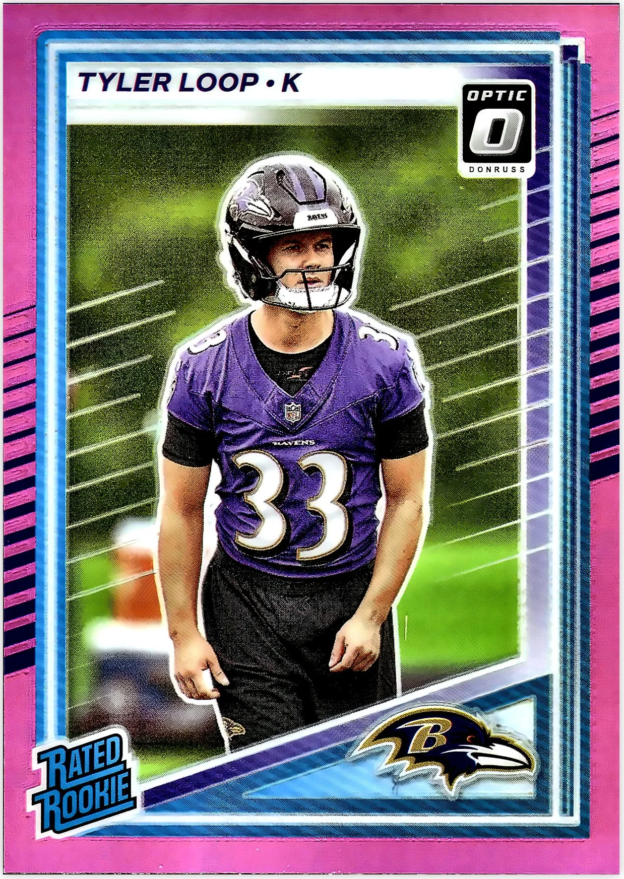 Tyler Loop 2025 Donruss #382 Optic Rated Rookies Preview Pink football rookie card - Front