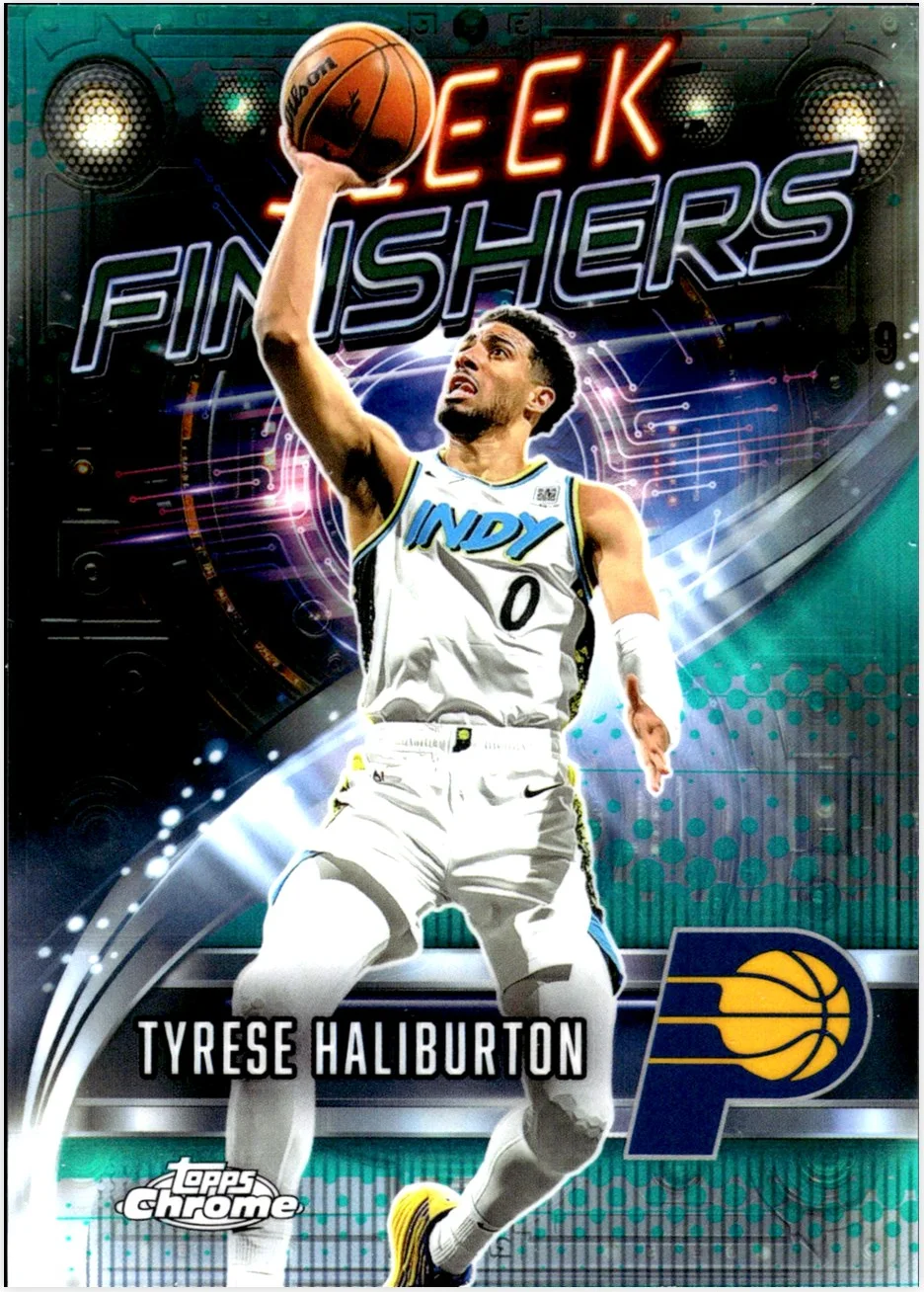 Tyrese Haliburton 2025-26 Topps Chrome #SF-15 Sleek Finishers Aqua Refractor basketball card - Front