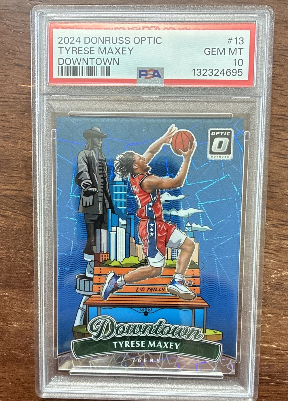 Tyrese Maxey #13 2024-25 Donruss Optic Basketball Downtown PSA 10 front