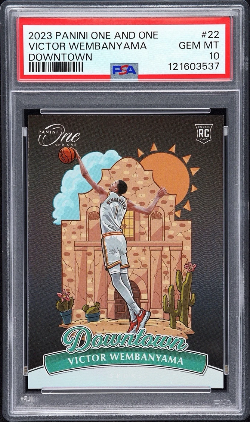 Victor Wembanyama #22 2023-24 Panini One and One Basketball Downtown PSA 10 front