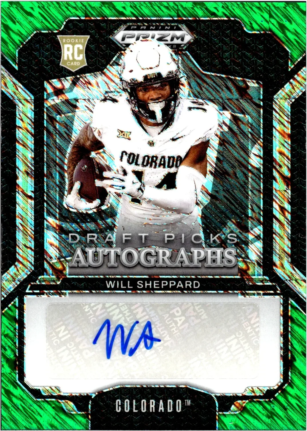 Will Sheppard 2025 Panini Prizm Draft Picks #DPA-WSD Draft Picks Autographs Green Shimmer football card - Front