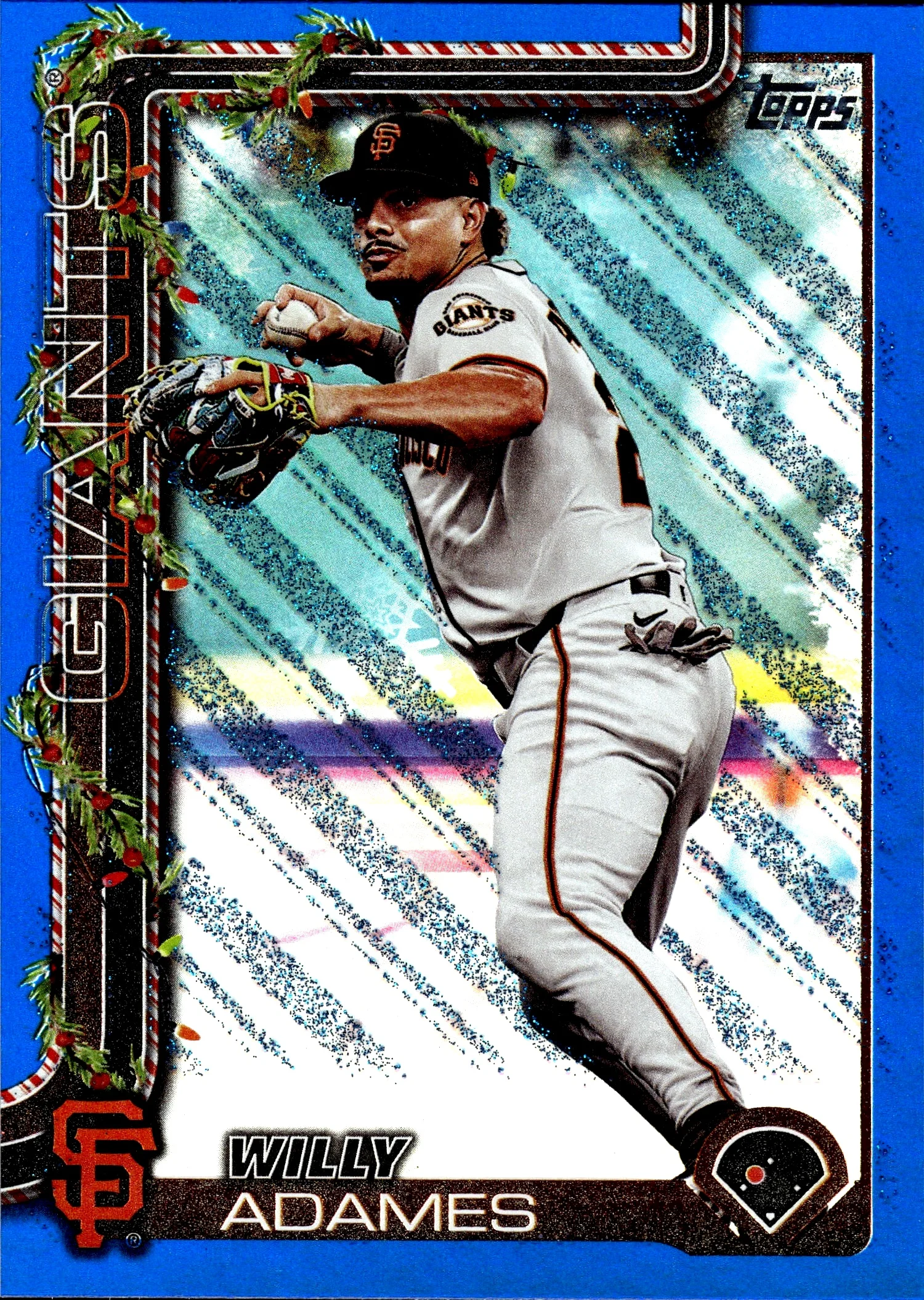 Willy Adames 2025 Topps Holiday #H110 Blue Metallic Holiday Lights baseball card - Front