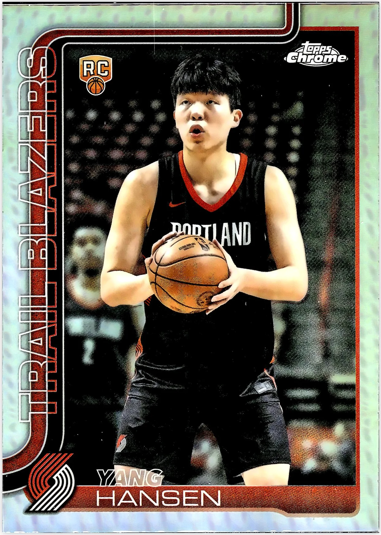 Yang Hansen Rookie Card 2025-26 Topps Chrome #266 Refractor basketball rookie card - Front