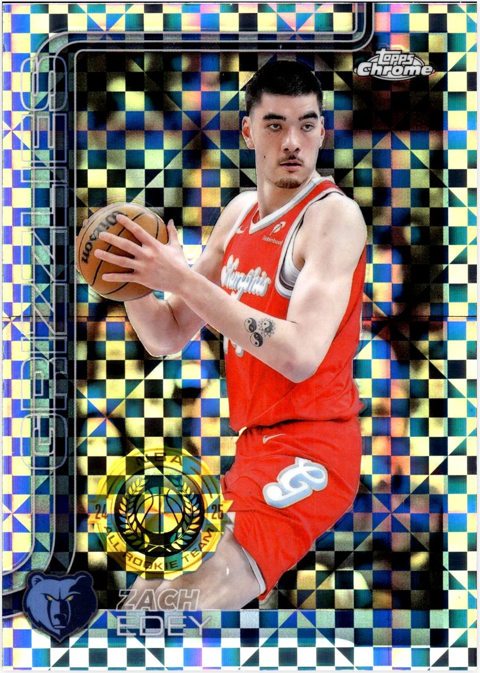 Zach Edey 2025-26 Topps Chrome #128 X-Fractor basketball card - Front